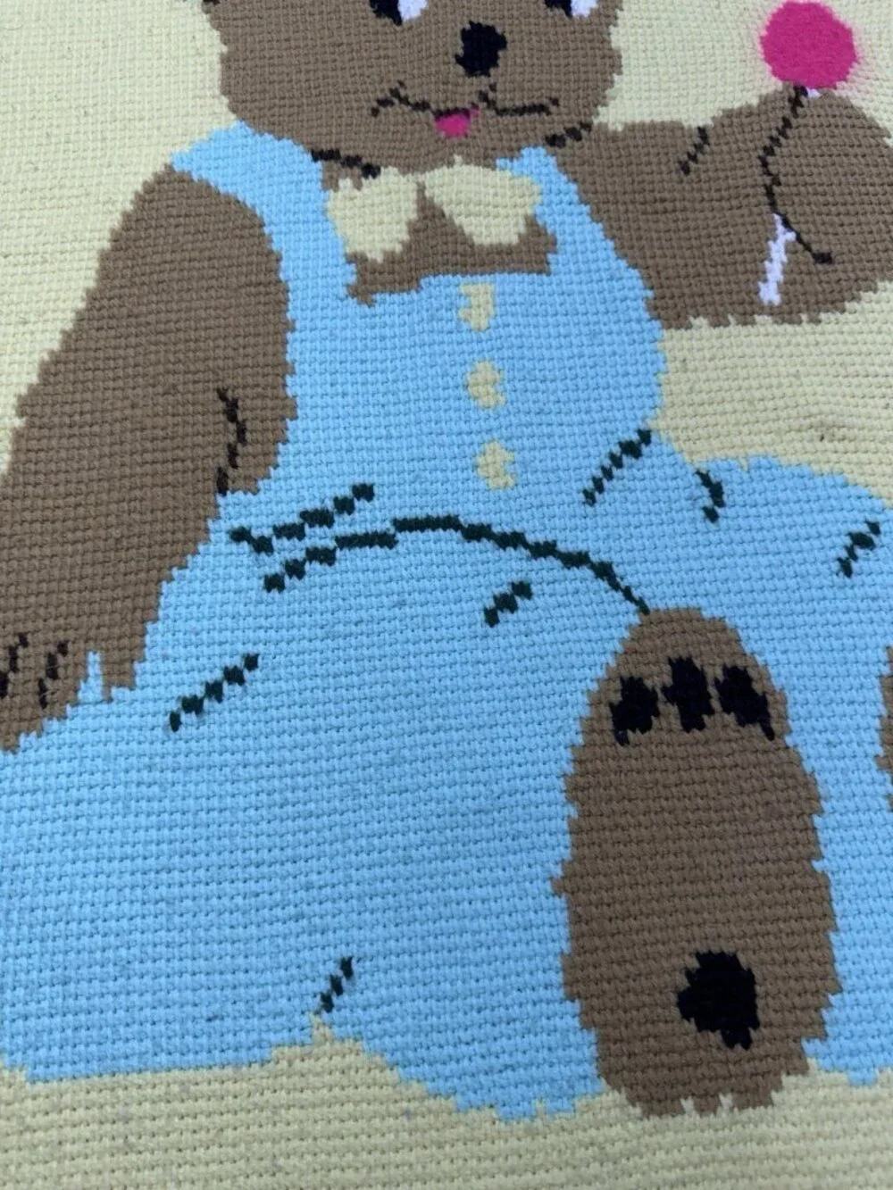 Handmade Crochet Baby Bear Lollypop Afghan Blanket Blue Yellow 34